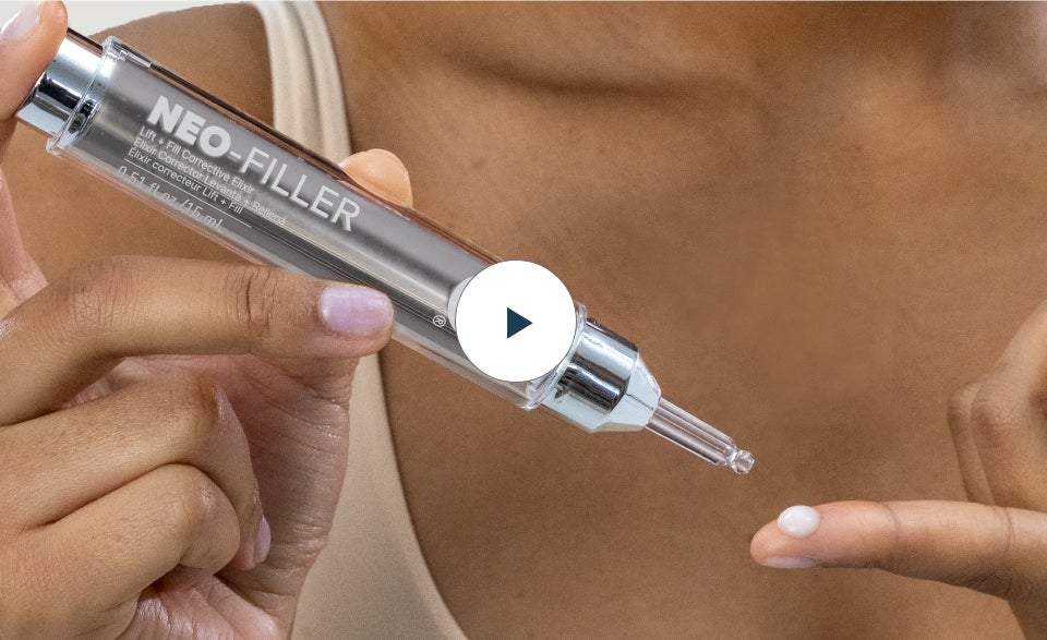 A video thumbnail of a woman applying a droplet of Neo-FILLER to her finger.