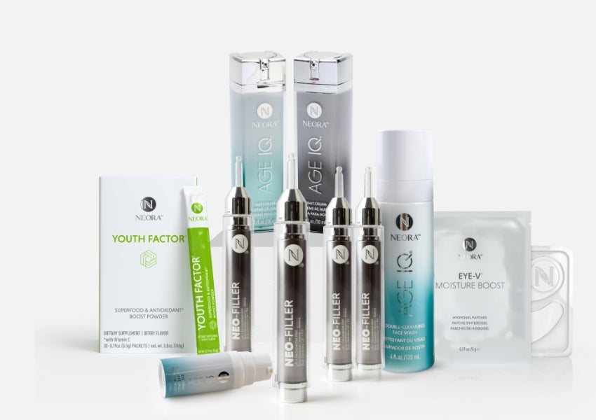 A group shot of Neora products featured in the Premier Launch Pack.