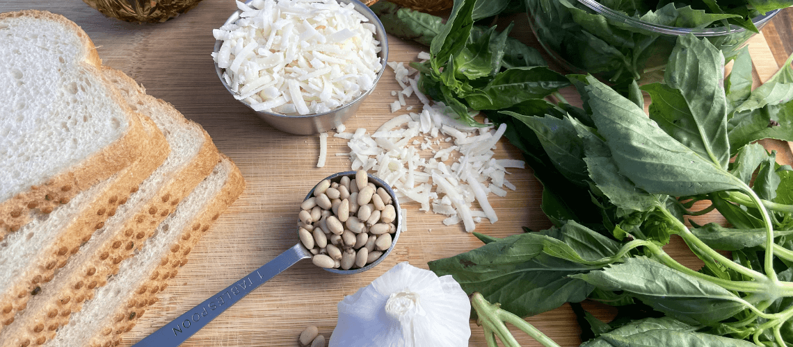 Ingredients for pesto turkey sandwich