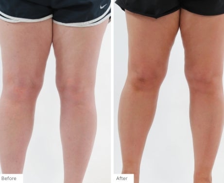 Before and after images of people who have used the 3-in-1 Self Tanning + Sculpting Foam to get natural, streak-free tans